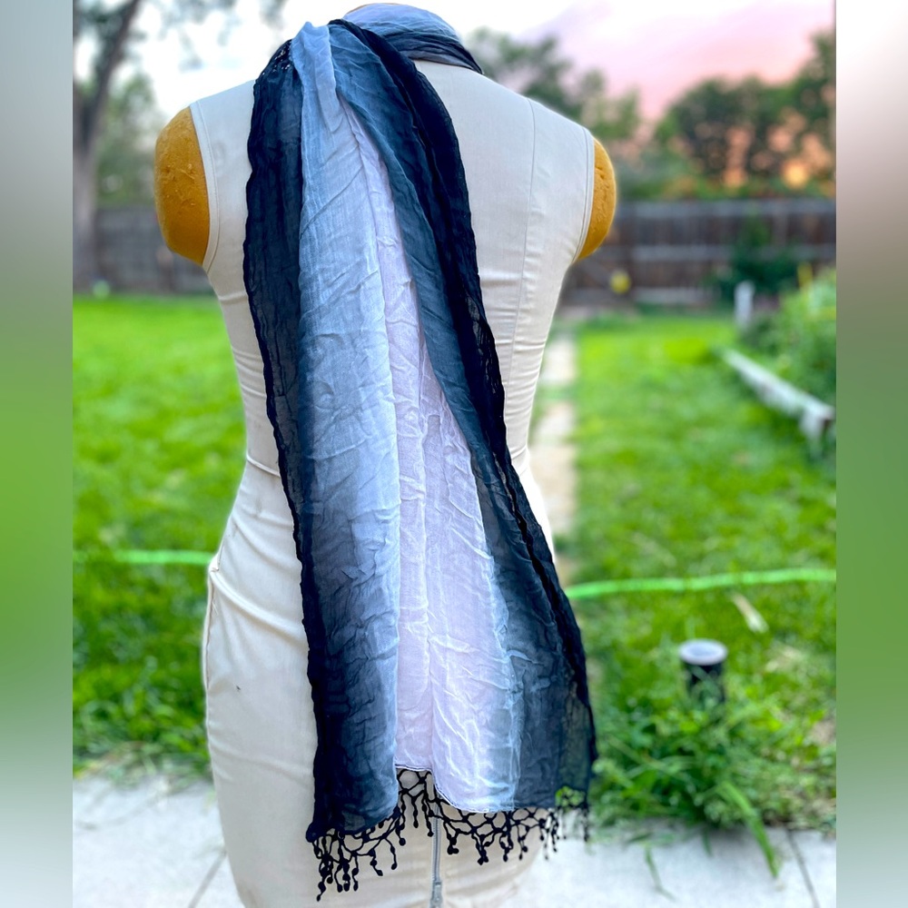 Black and White Ombre Scarf with fringe Pretty